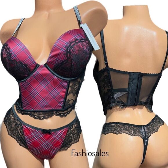 Victorias Secret Bombshell Shine Strap Add-2-Cups Push Up Corset Top & Thong Set - Picture 8 of 13